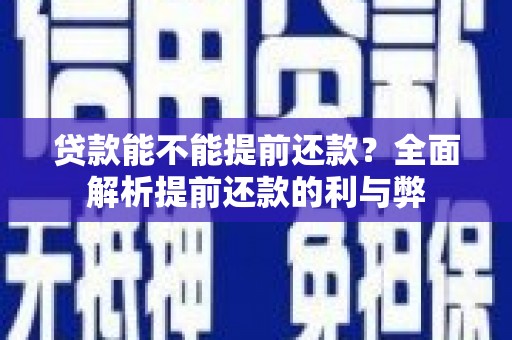 安龙贷款能不能提前还款？全面解析提前还款的利与弊