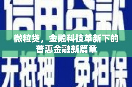 安龙微粒贷，金融科技革新下的普惠金融新篇章